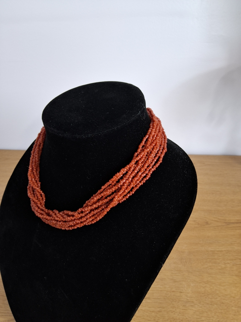 925 Sterling Silver 10 Strand Red Coral Seedbead 16inch Necklace Lobster Clasp